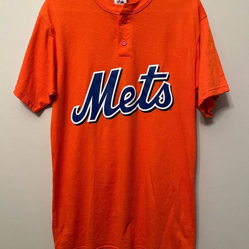 Majestic Mets Vintage Jersey Shirt Mens Size Medium Orange MLB Baseball Made USA